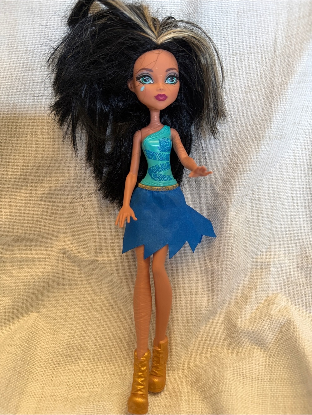 monster high Teal One-Shoulder Swimsuit Doll with Gold Boots